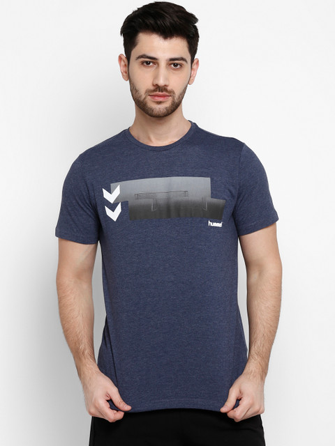 

hummel Men Navy Blue Graphic Print Round Neck T-shirt