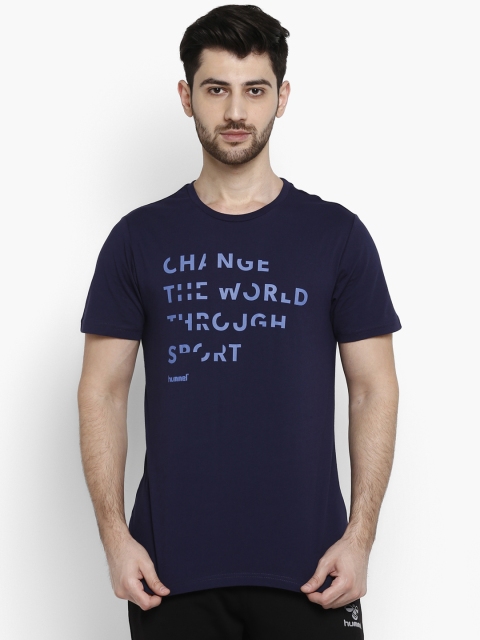 

hummel Men Navy Blue Printed Round Neck T-shirt