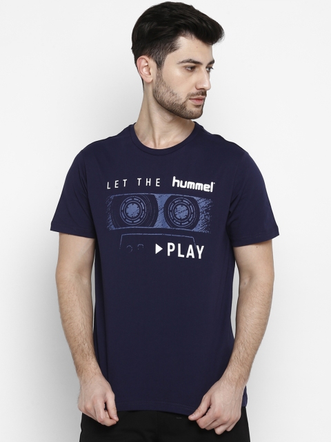 

hummel Men Navy Blue & White Printed Round Neck T-shirt