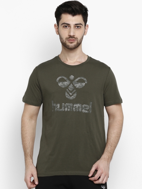 

hummel Men Olive Green Printed Round Neck T-shirt