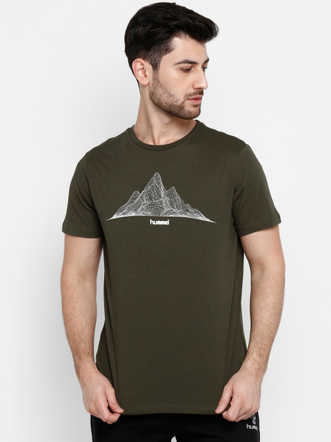

hummel Men Olive Green Graphic Print Round Neck T-shirt