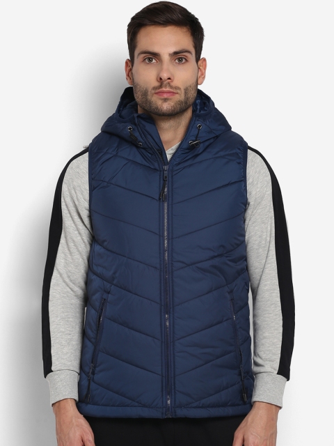 

hummel Men Navy Blue & Grey Melange Colourblocked Padded Jacket