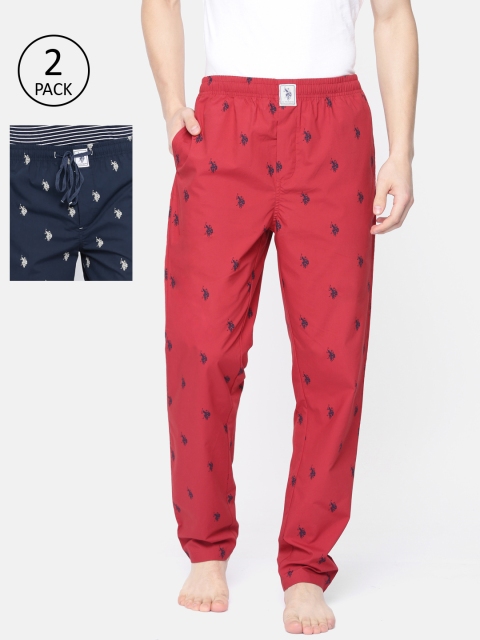 

U.S. Polo Assn. Men Pack of 2 Coral Red & Navy Blue Printed Lounge Pants