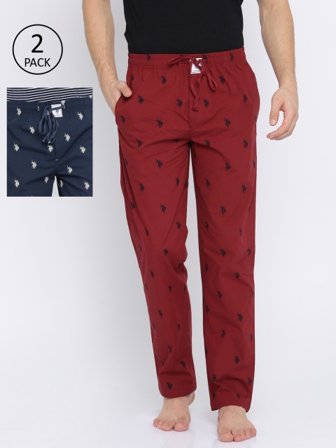 

U.S. Polo Assn. Men Pack Of 2 Navy Blue & Red Printed Lounge Pants