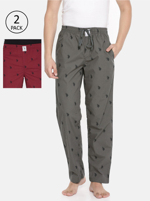

U.S. Polo Assn. Men Pack of 2 Maroon & Grey Printed Lounge Pants