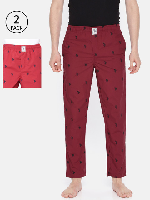 

U.S. Polo Assn. Men Pack of 2 Maroon & Red Printed Lounge Pants