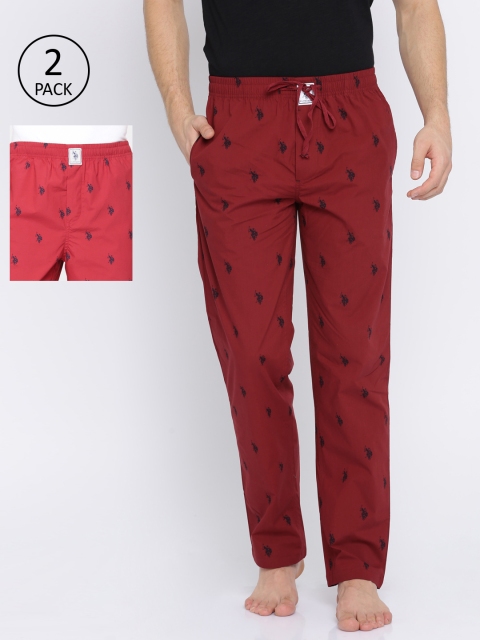 

U.S. Polo Assn. Men Pack of 2 Maroon & Red Printed Lounge Pants