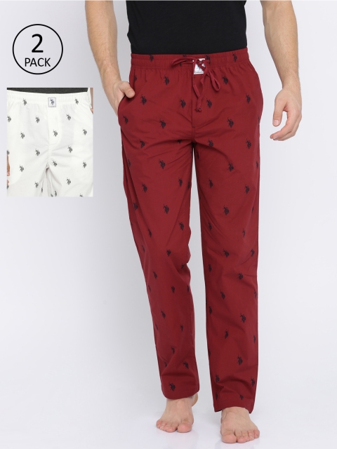 

U.S. Polo Assn. Men Pack of 2 Maroon & White Printed Lounge Pants