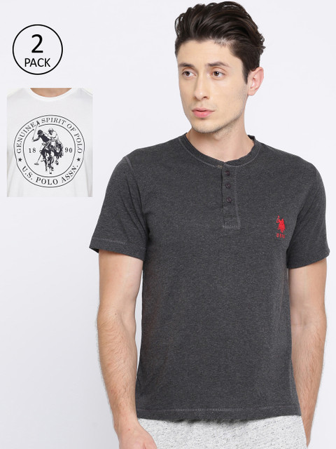 

U.S. Polo Assn. Men Pack of 2 Charcoal Grey & White Printed Lounge T-Shirt