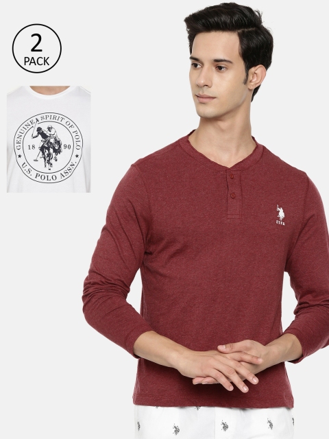 

U.S. Polo Assn. Men Pack of 2 Maroon & White Printed Lounge T-Shirt