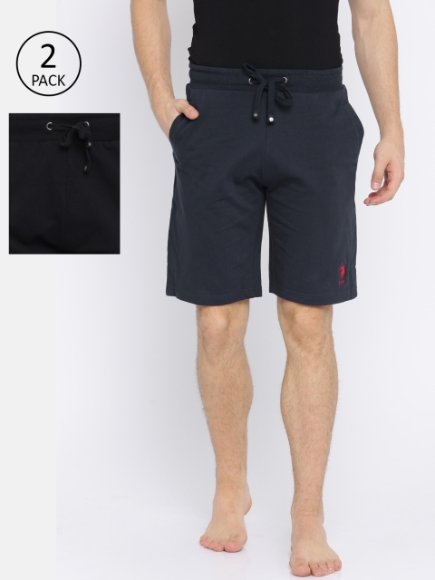 

U.S. Polo Assn. Men Pack of 2 Navy Blue & Black Solid Lounge Shorts