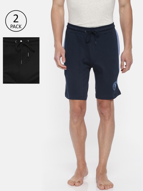 

U.S. Polo Assn. Men Pack Of 2 Navy Blue & Black Solid Lounge Shorts
