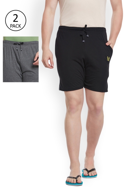 

VIMAL Men Pack Of 2 Black & Grey Solid Lounge Shorts