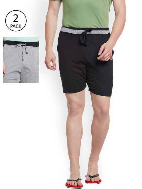 

VIMAL Men Pack Of 2 Black & Grey Melange Solid Lounge Shorts
