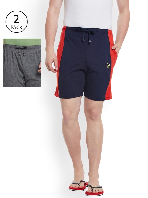 

VIMAL JONNEY Men Pack Of 2 Navy Blue & Grey Solid Lounge Shorts