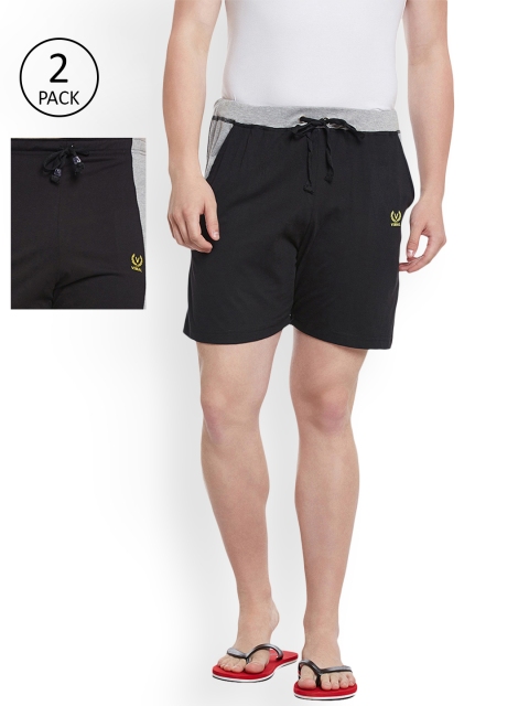 

VIMAL JONNEY Men Pack Of 2 Black Solid Lounge Shorts