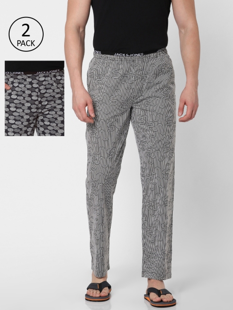 

Jack & Jones Men Pack of 2 Black & White Printed Lounge Pants