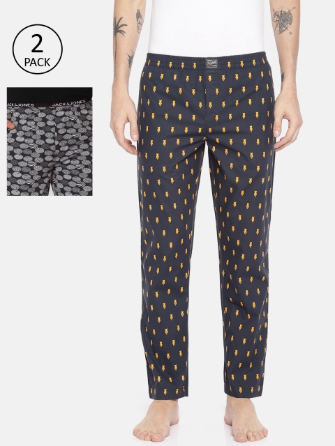 

Jack & Jones Pack of Two Men Black & White Printed Lounge Pants