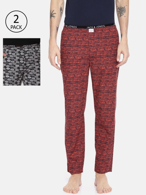 

Jack & Jones Pack of Two Men Black & White Printed Lounge Pants
