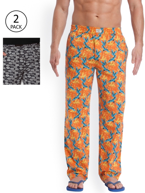 

Jack & Jones Pack of Two Men Black and Orange Printed Lounge Pants