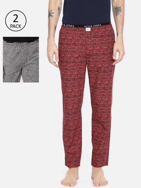 

Jack & Jones Pack of Two Men Black & Red Printed Lounge Pants