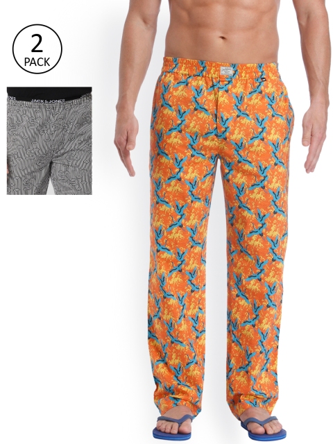 

Jack & Jones Pack of Two Men Black & Orange Printed Lounge Pants