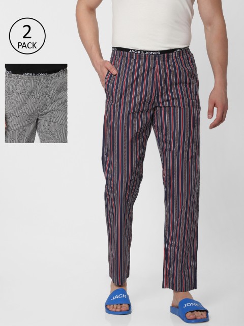 

Jack & Jones Pack of Two Men Navy Blue & Red Striped Lounge Pants