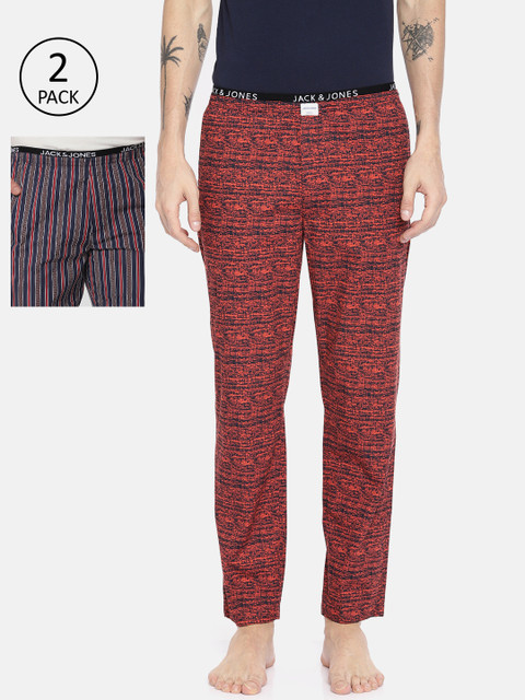 

Jack & Jones Pack of Two Men Navy Blue & Black Striped Lounge Pants