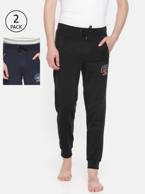 

Jack & Jones Men Pack Of 2 Black & Navy Blue Solid Lounge Pants