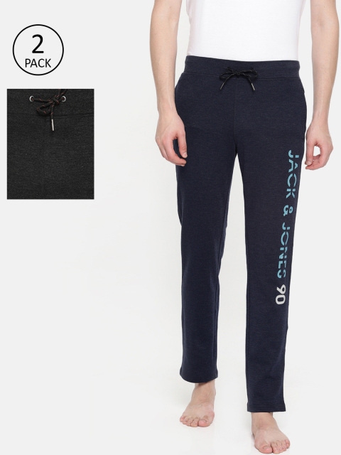 

Jack & Jones Men Pack Of 2 Navy Blue & Black Solid Lounge Pants