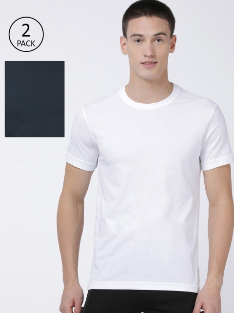

Levis Men Pack of 2 White & Navy Blue Solid Round Neck T-shirt