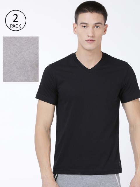 

Levis Men Pack of 2 Grey Melange & Black Solid Pure Cotton V-Neck T-shirt