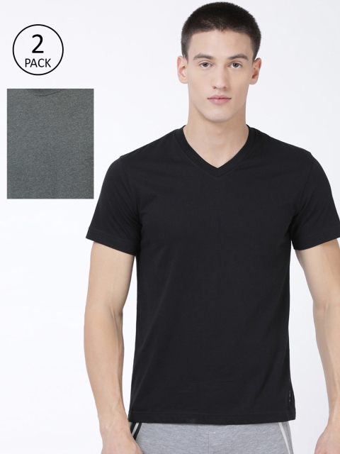 

Levis Men Pack of 2 Charcoal Grey & Black Solid Pure Cotton Lounge T-shirt