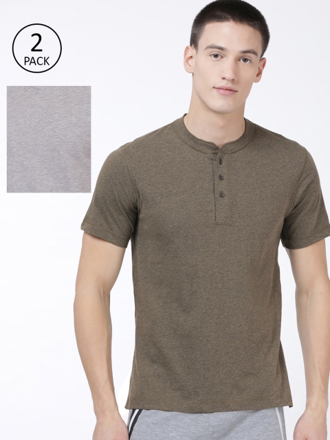 

Levis Men Pack of 2 Olive Green & Grey Melange Henley Neck & V-Neck Lounge T-shirts