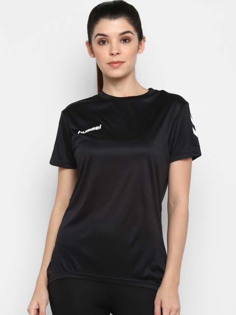 

hummel Women Black Solid Round Neck T-shirt