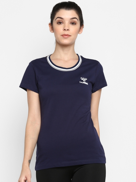 

hummel Women Navy Blue Solid Round Neck T-shirt