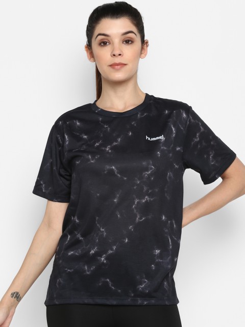 

hummel Women Black Abstract Print Round Neck T-shirt