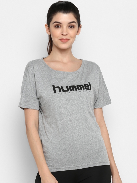 

hummel Women Grey Melange Printed Round Neck T-shirt