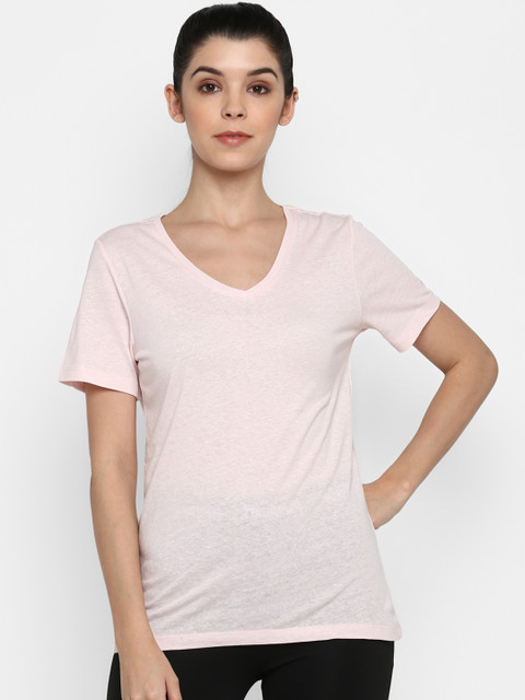 

hummel Women Pink Solid V-Neck T-shirt