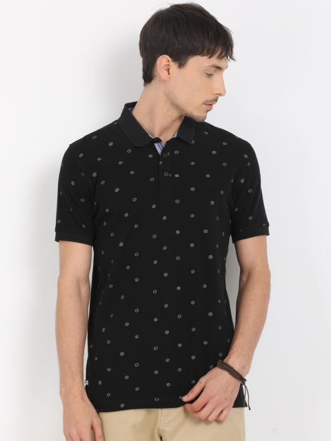 

t-base Men Black Printed Polo Collar T-shirt