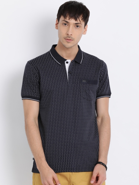 

t-base Men Navy Blue & White Printed Polo Collar T-shirt