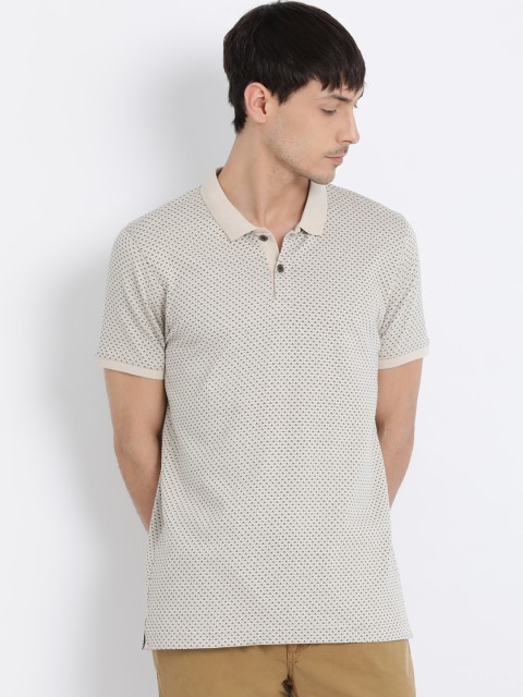 

t-base Men Off-White & Grey Printed Polo Collar T-shirt