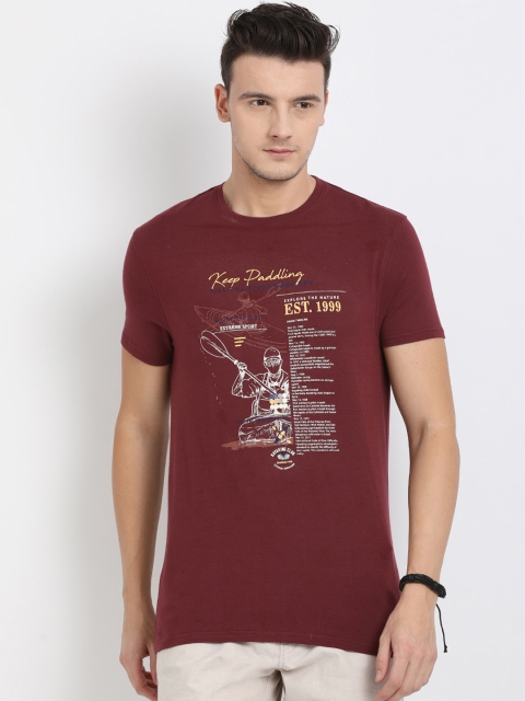 

t-base Men Maroon & White Printed Round Neck T-shirt