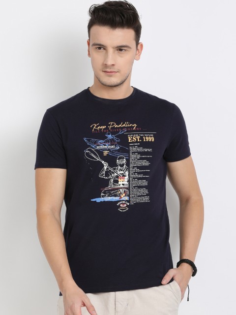 

t-base Men Navy Blue Printed Round Neck T-shirt