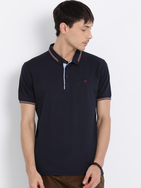 

t-base Men Navy Blue Solid Polo Collar T-shirt