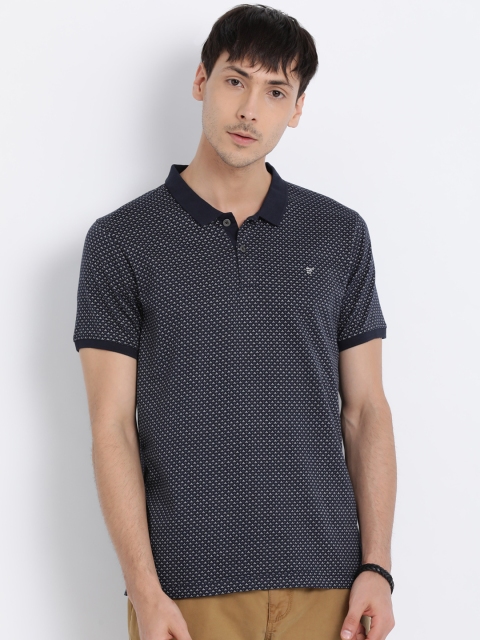 

t-base Men Navy Blue & White Printed Polo Collar T-shirt
