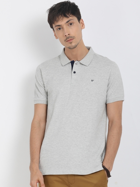 

t-base Men Grey Solid Polo Collar Pure Cotton T-shirt