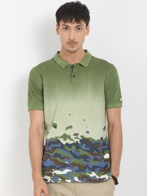 

t-base Men Green Printed Polo Collar T-shirt