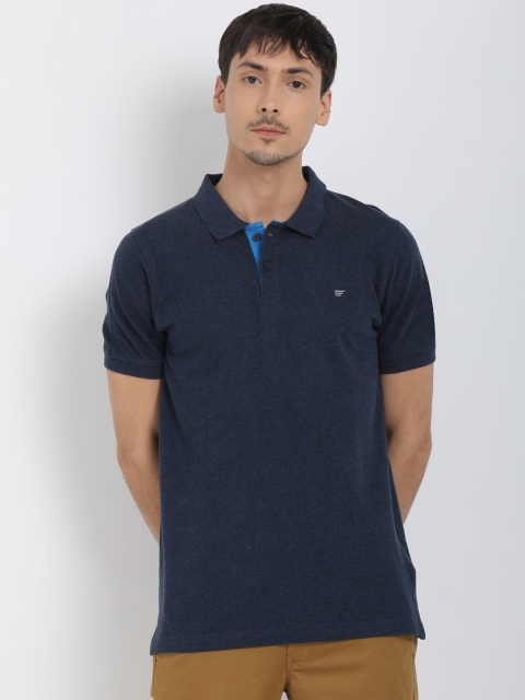 

t-base Men Navy Blue Solid Polo Collar Pure Cotton T-shirt