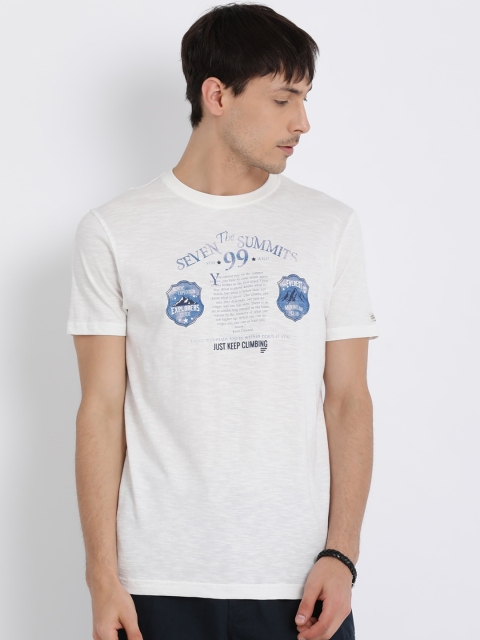 

t-base Men White Printed Round Neck Pure Cotton T-shirt